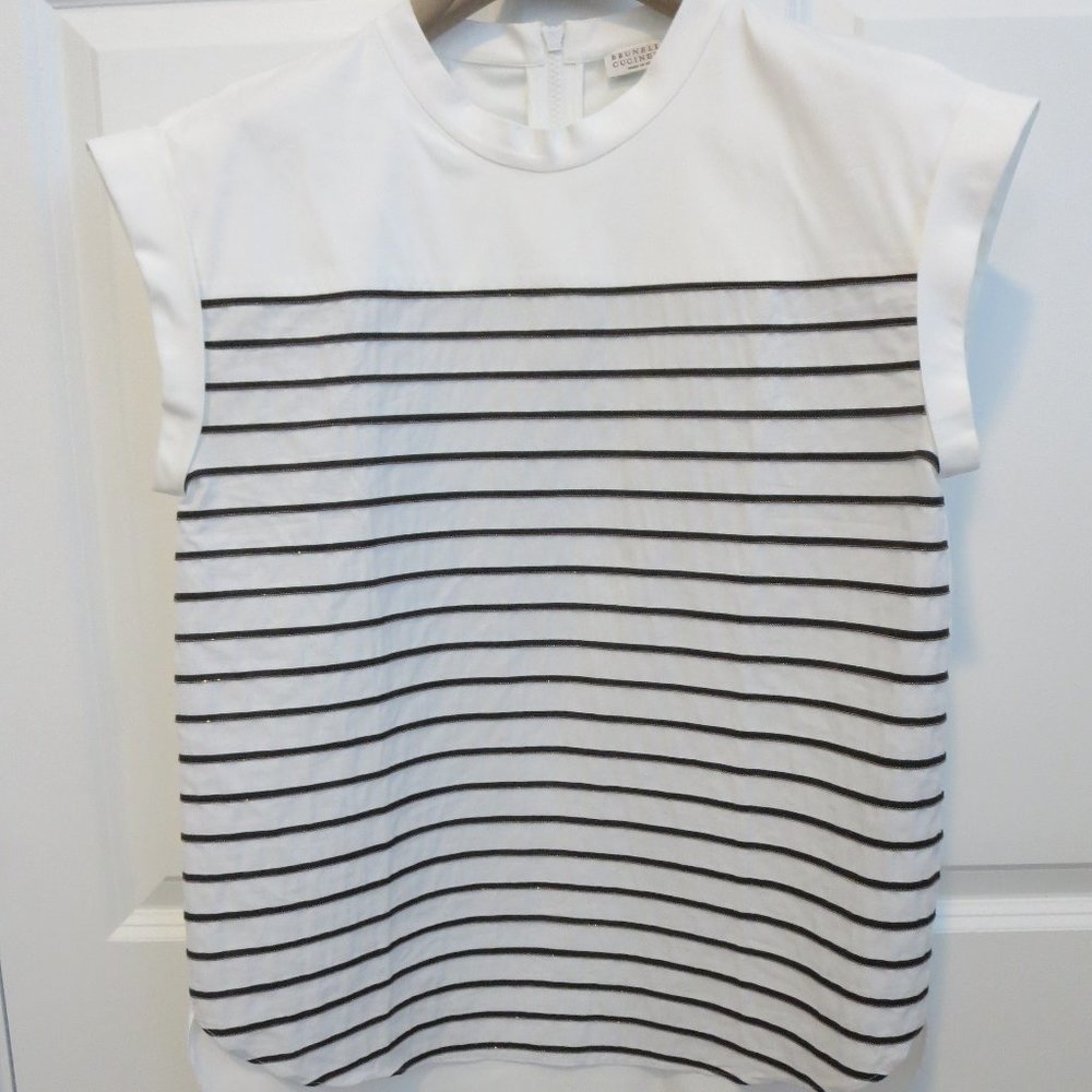 New Brunello Cucinelli Monili Beaded Striped Sleeveless Tank Top Shirt Sz M